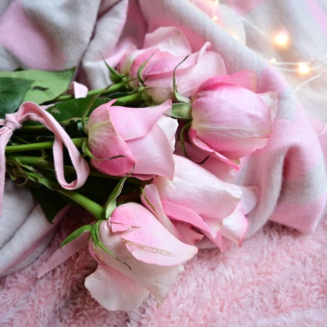 Kytice Růžová romance — růže a matthiola